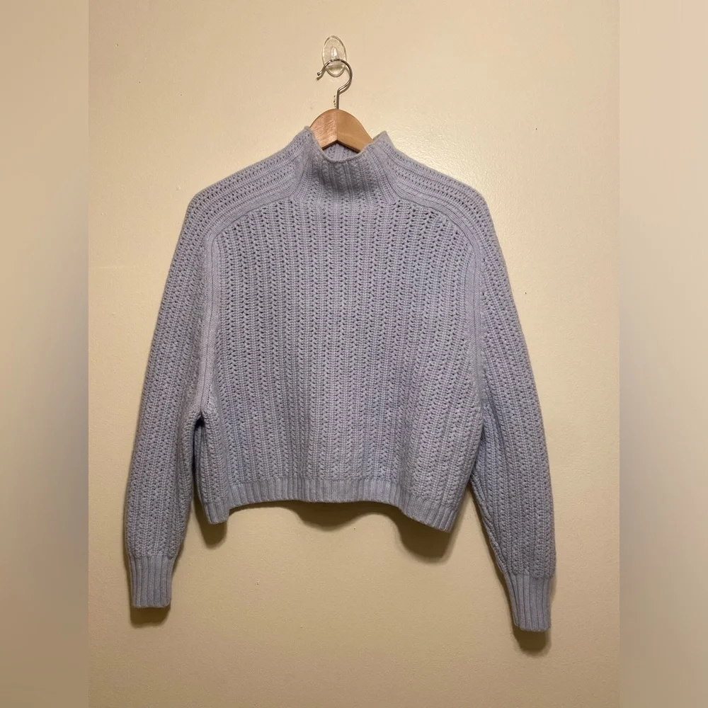 Madewell Pointelle-Stitch Mockneck Blue Sweater Size S . Style NU915